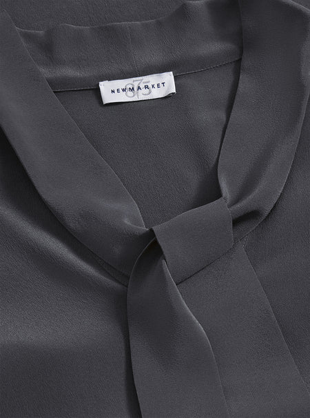 Charcoal Silk Tie Blouse